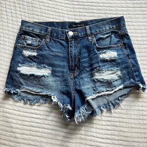 Aeropostale Jean Shorts Women’s 8 Dark Blue Distressed High Rise Shorty Shorts